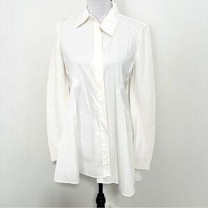 Donna Karan New York Women's Button Up Collared Shirt Sweater Sleeves Size M NWT